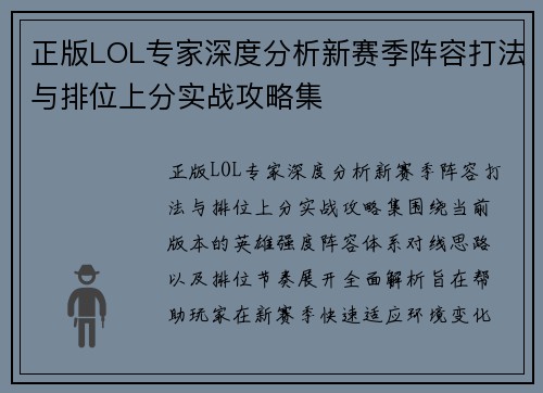 正版LOL专家深度分析新赛季阵容打法与排位上分实战攻略集 正版LOL专家深度分析新赛季阵容打法与排位上分实战攻略集