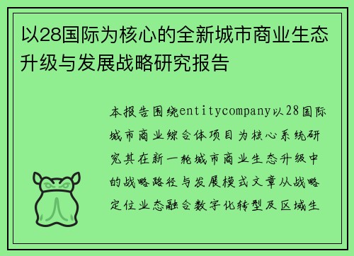 以28国际为核心的全新城市商业生态升级与发展战略研究报告